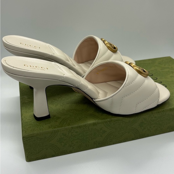 Gucci Marmont GG Padded Chevron Matelasse Leather Mule Heel Sandal Size EU 38 - Picture 10 of 12